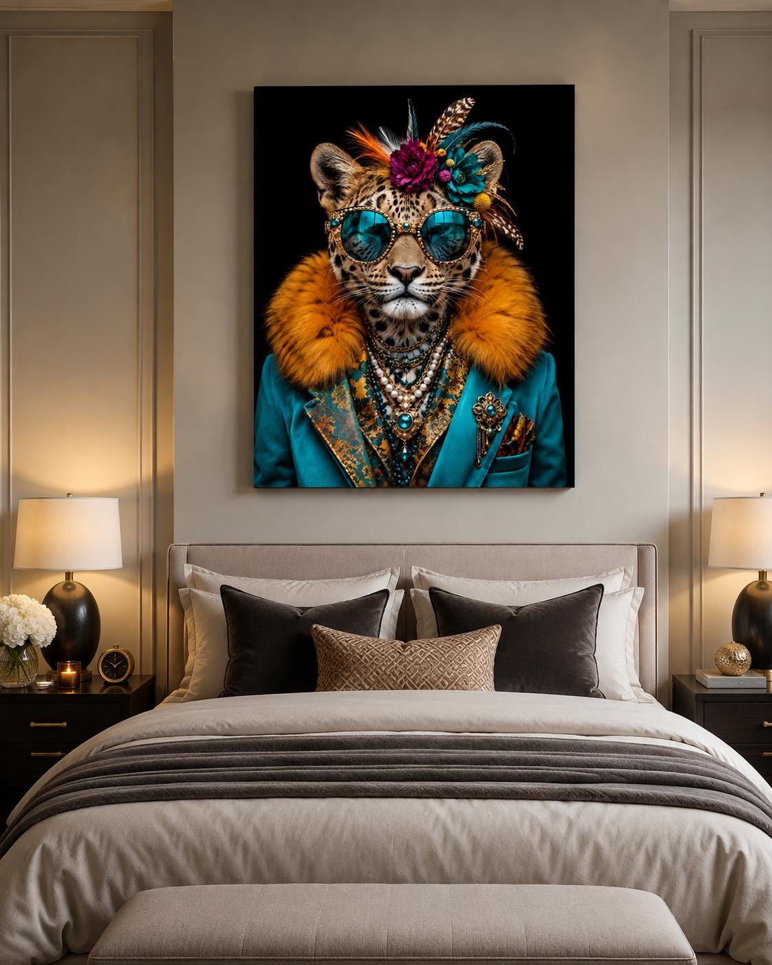 Quadro leopardo elegante con occhiali e gioielli - Leopardo Dandy, stampa, tela o cornice