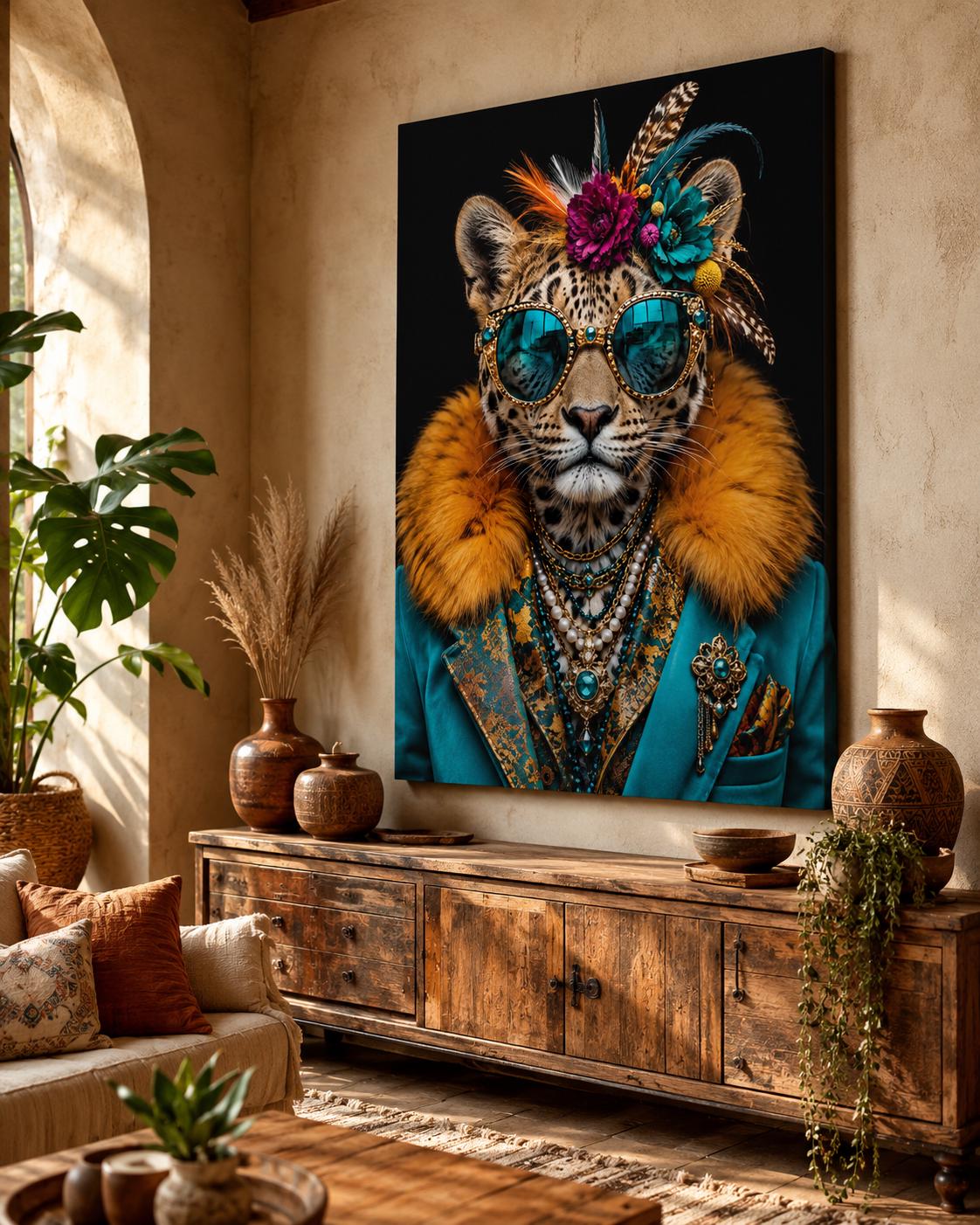 Quadro leopardo elegante con occhiali e gioielli - Leopardo Dandy, stampa, tela o cornice