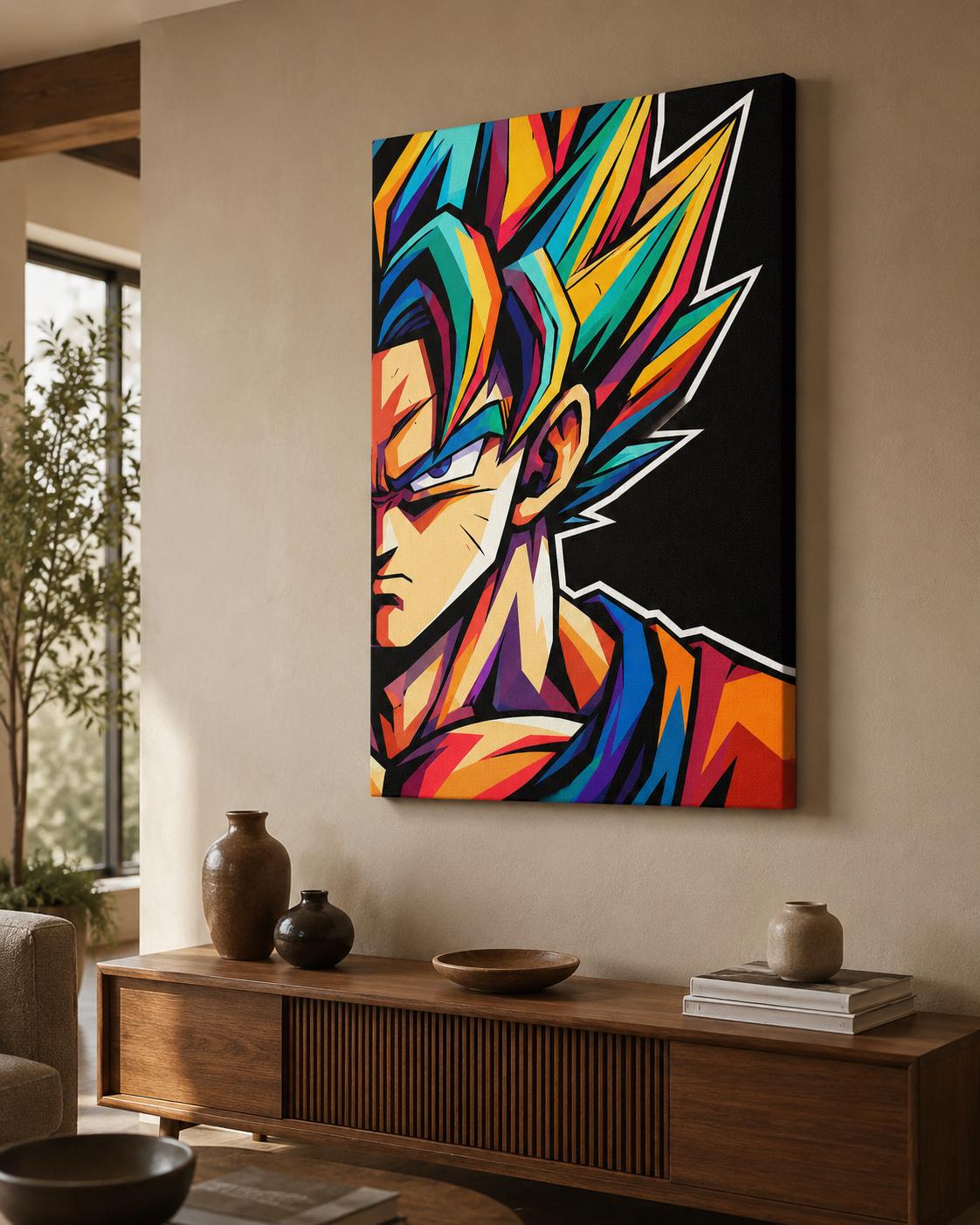 Quadro ritratto anime con capelli multicolore - Guerriero Arcobaleno, stampa, tela o cornice