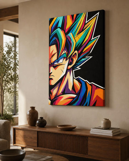 Quadro ritratto anime con capelli multicolore - Guerriero Arcobaleno, stampa, tela o cornice