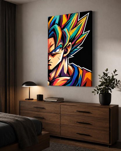 Quadro ritratto anime con capelli multicolore - Guerriero Arcobaleno, stampa, tela o cornice