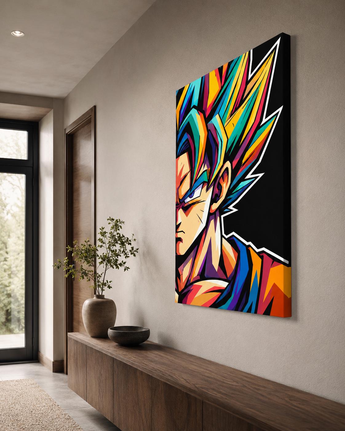 Quadro ritratto anime con capelli multicolore - Guerriero Arcobaleno, stampa, tela o cornice