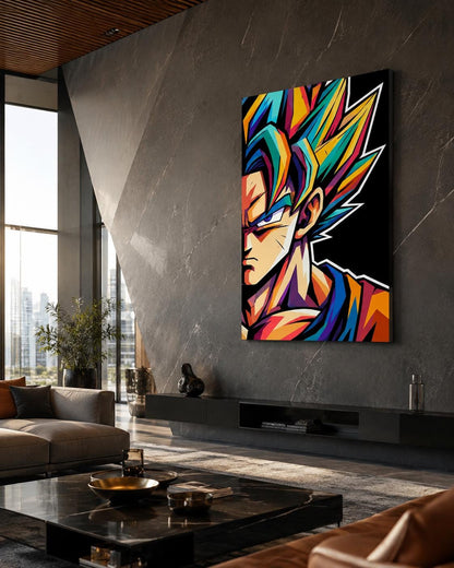 Quadro ritratto anime con capelli multicolore - Guerriero Arcobaleno, stampa, tela o cornice