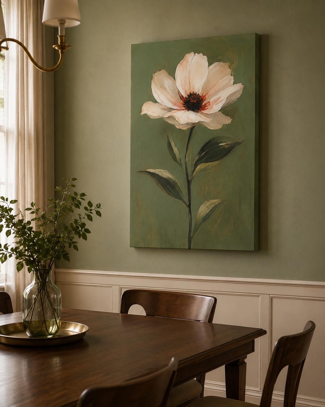 Quadro fiore rosa singolo su fondo verde - Fiore Rosa su Verde, stampa, tela o cornice