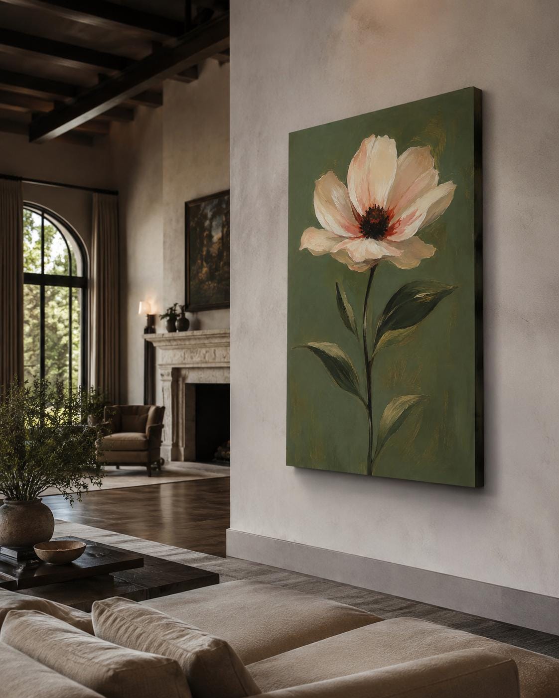 Quadro fiore rosa singolo su fondo verde - Fiore Rosa su Verde, stampa, tela o cornice