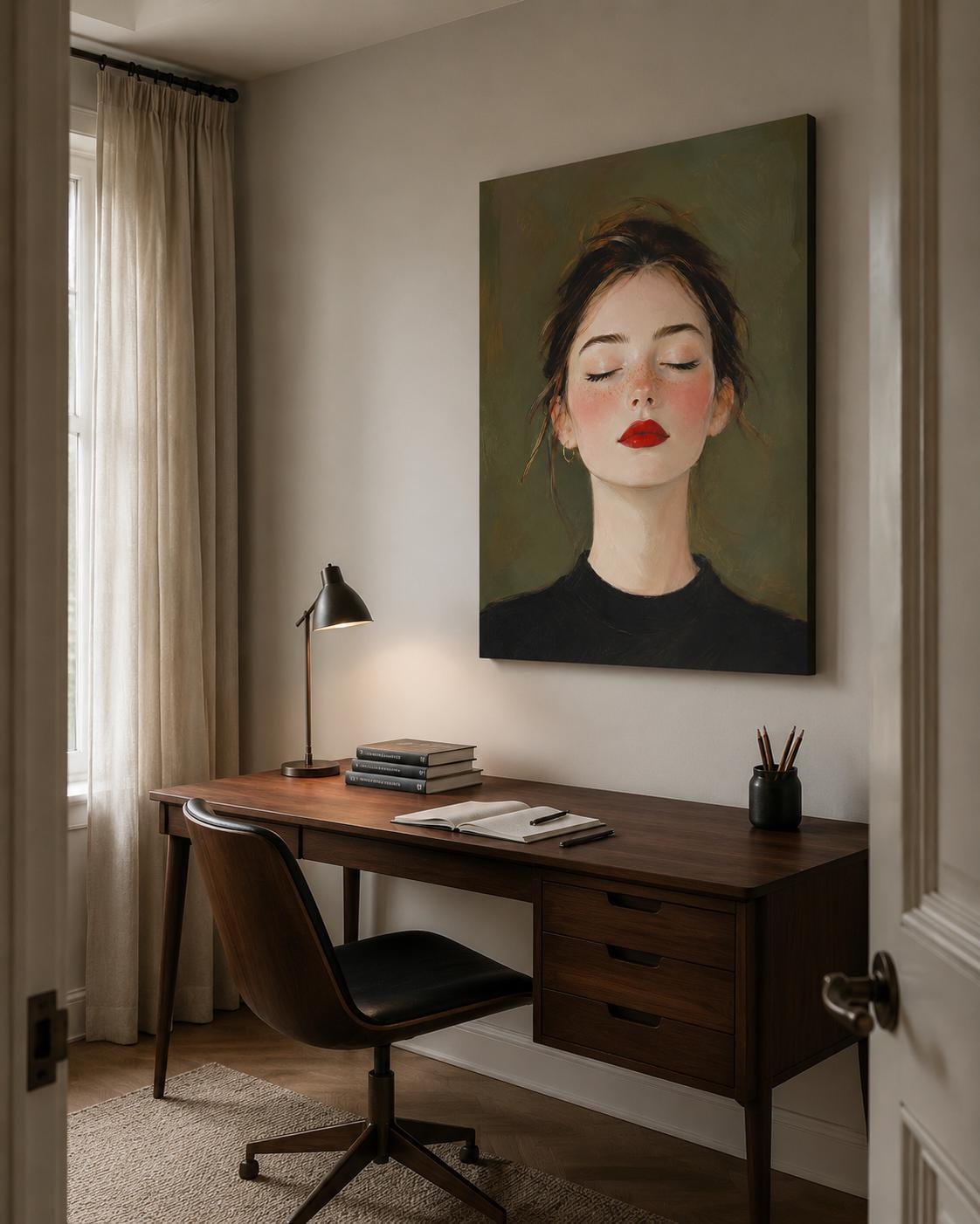 Quadro ritratto femminile luminoso con rossetto rosso - Rossetto Rosso II, stampa, tela o cornice