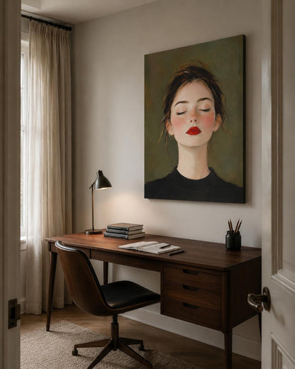 Quadro ritratto femminile luminoso con rossetto rosso - Rossetto Rosso II, stampa, tela o cornice
