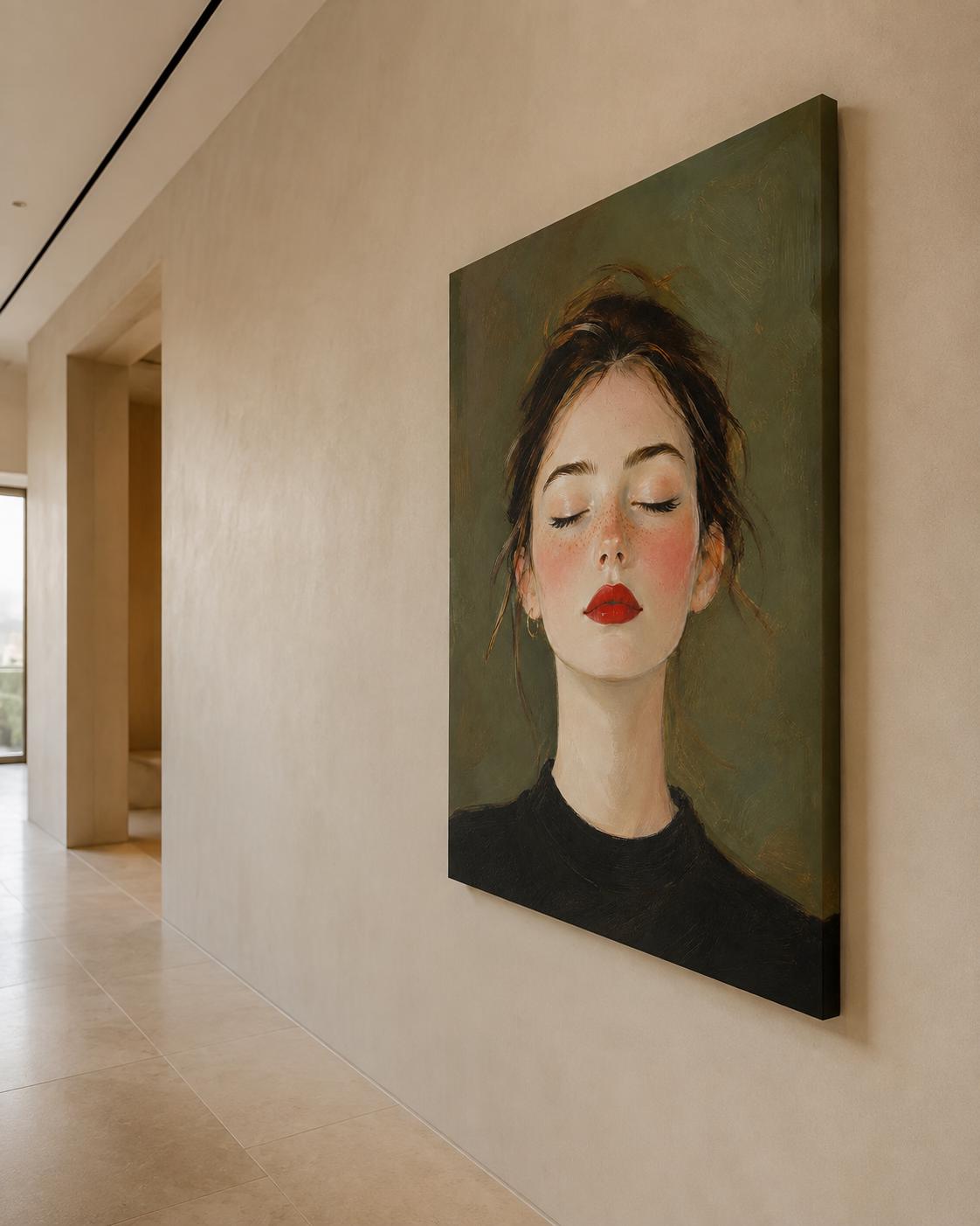 Quadro ritratto femminile luminoso con rossetto rosso - Rossetto Rosso II, stampa, tela o cornice