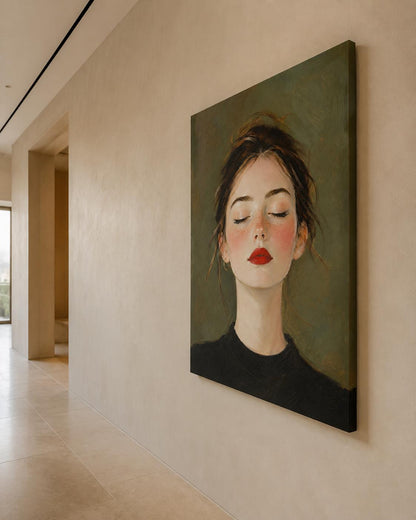 Quadro ritratto femminile luminoso con rossetto rosso - Rossetto Rosso II, stampa, tela o cornice