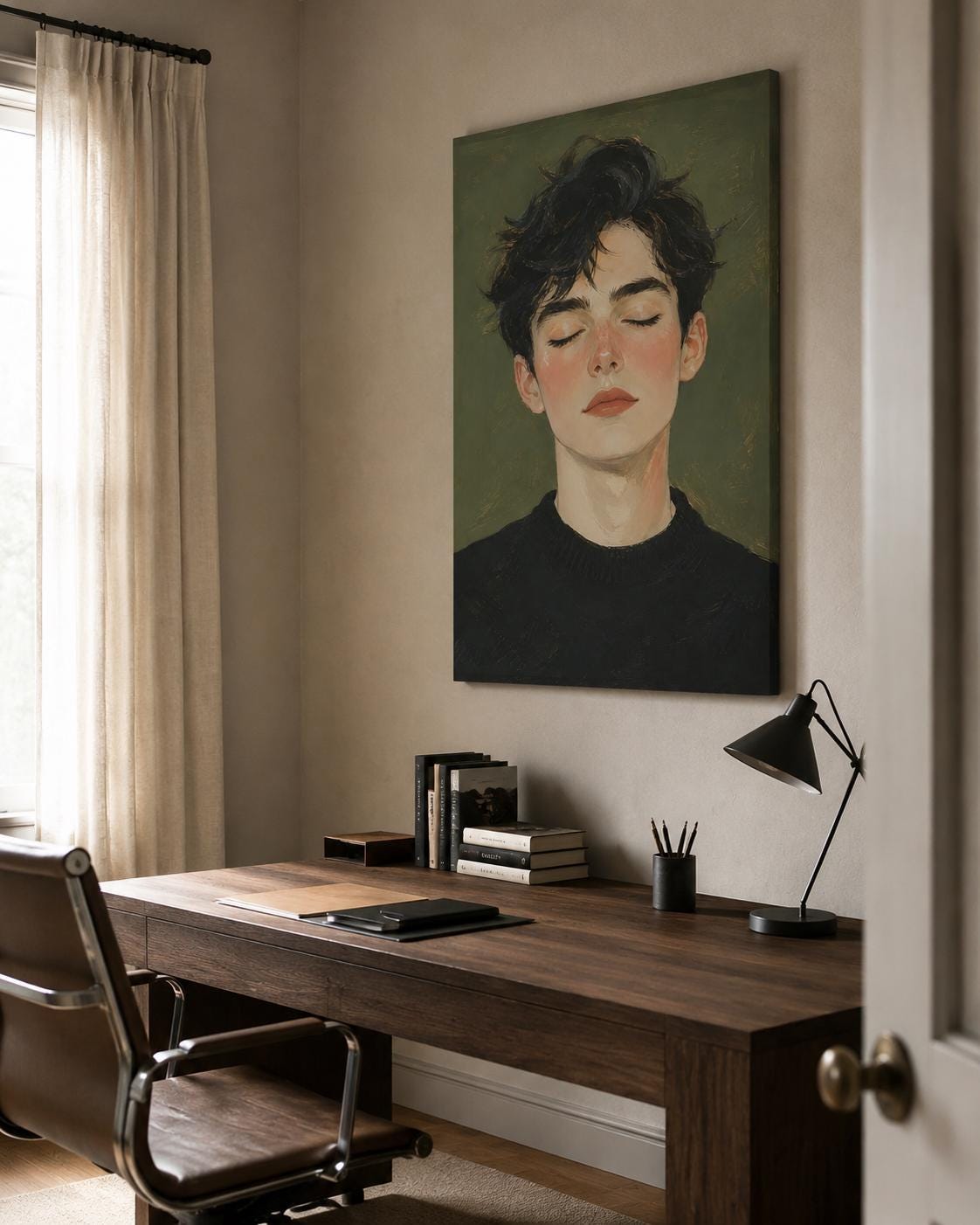 Quadro ritratto delicato con occhi chiusi - Volto in Quiete, stampa, tela o cornice