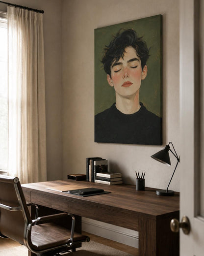 Quadro ritratto delicato con occhi chiusi - Volto in Quiete, stampa, tela o cornice