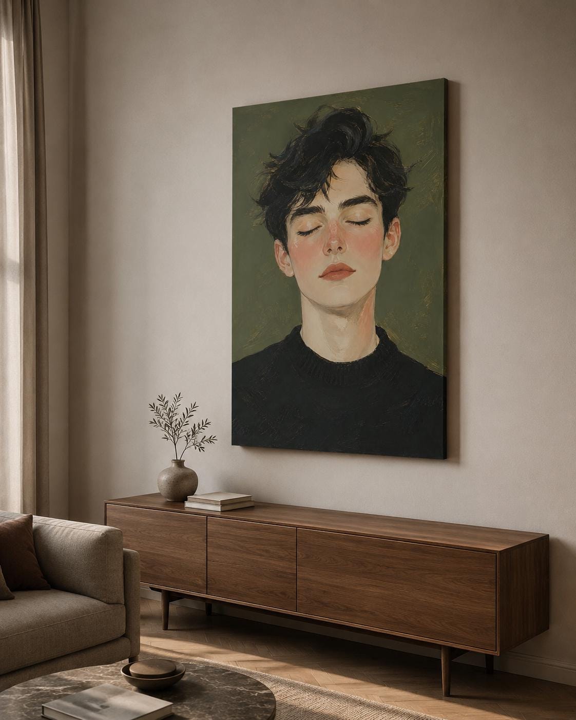 Quadro ritratto delicato con occhi chiusi - Volto in Quiete, stampa, tela o cornice