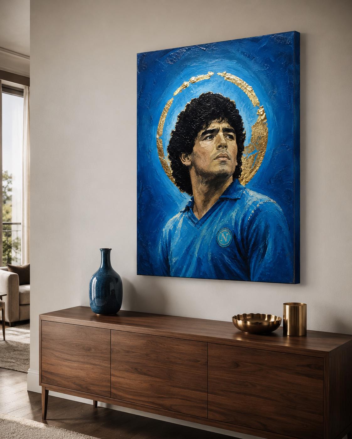 Quadro ritratto pittorico di calciatore in maglia azzurra - Icona Azzurra I, stampa, tela o cornice