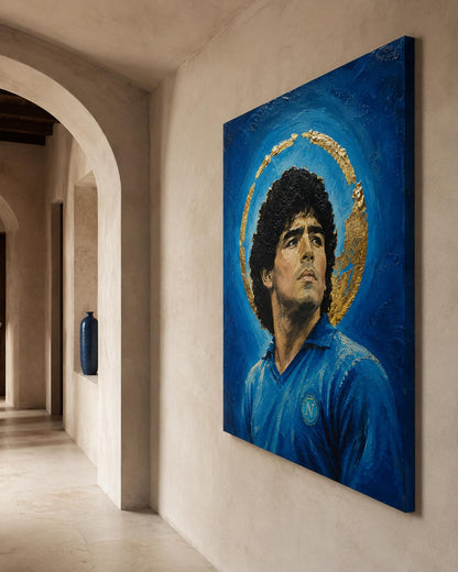 Quadro ritratto pittorico di calciatore in maglia azzurra - Icona Azzurra I, stampa, tela o cornice