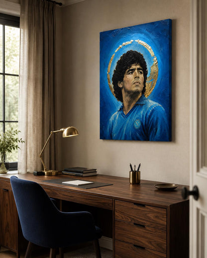 Quadro ritratto pittorico di calciatore in maglia azzurra - Icona Azzurra I, stampa, tela o cornice