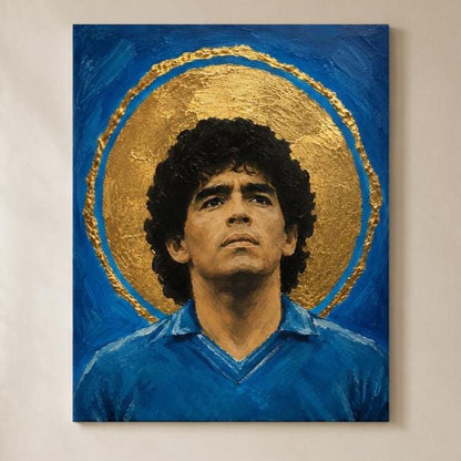Quadro ritratto frontale di calciatore con aureola dorata - Icona Azzurra II, stampa, tela o cornice