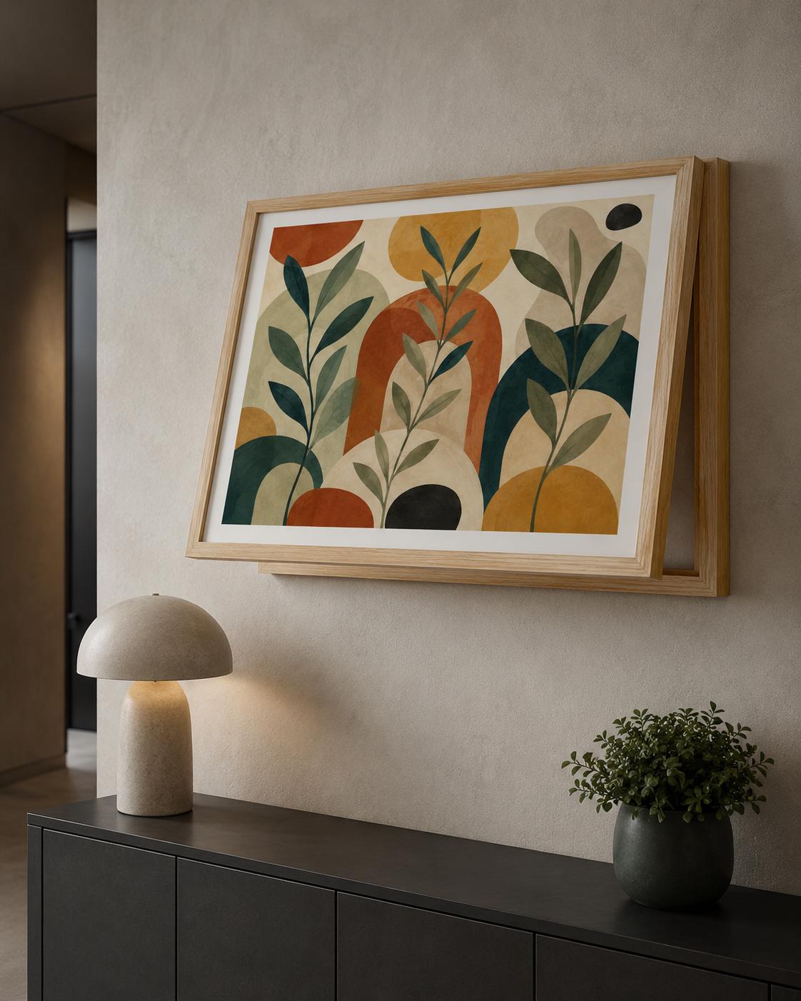 Copricontatore apribile botanico geometrico, quadro colorato con cornice o tela