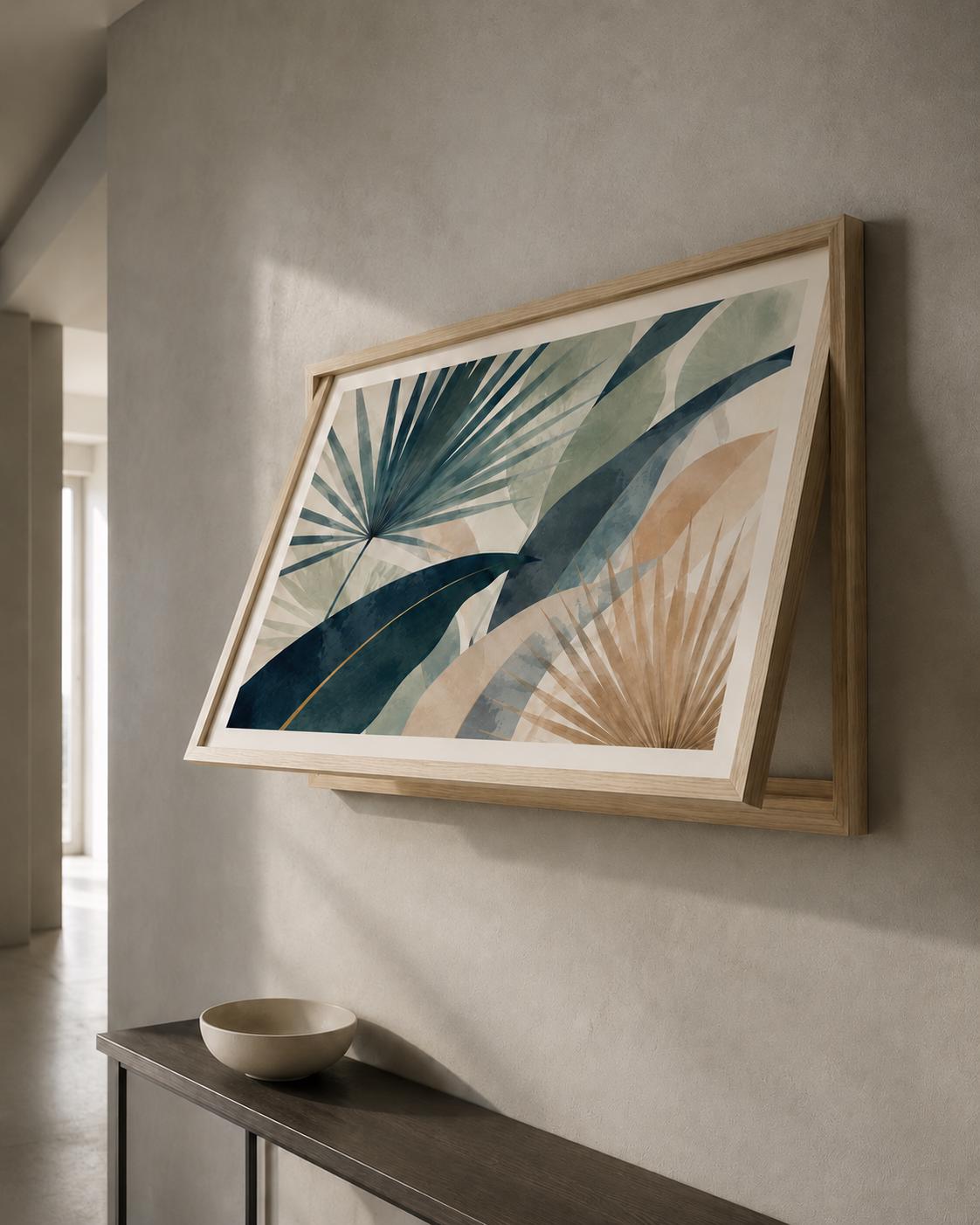 Copricontatore apribile con palme moderne, quadro botanico con cornice o tela
