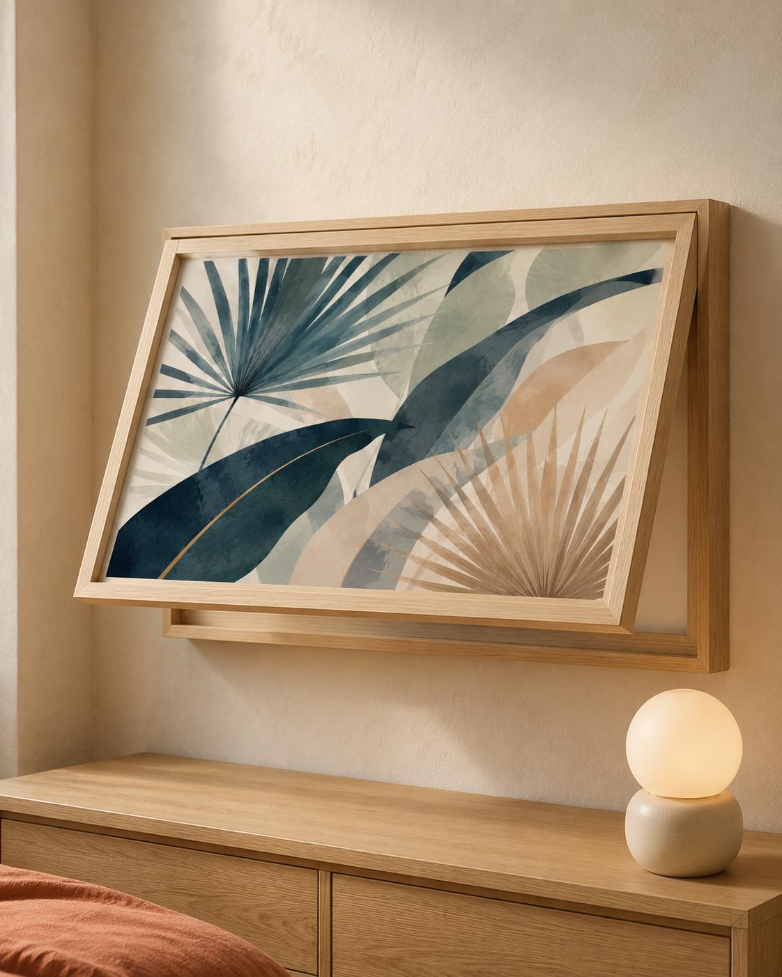 Copricontatore apribile con palme moderne, quadro botanico con cornice o tela