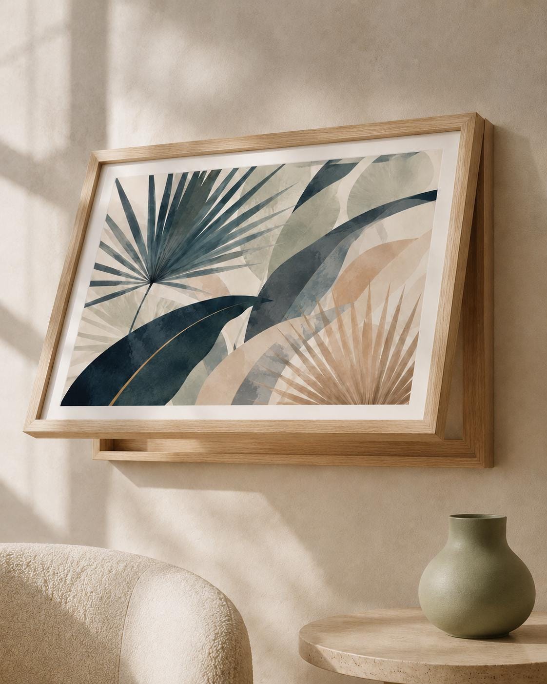 Copricontatore apribile con palme moderne, quadro botanico con cornice o tela