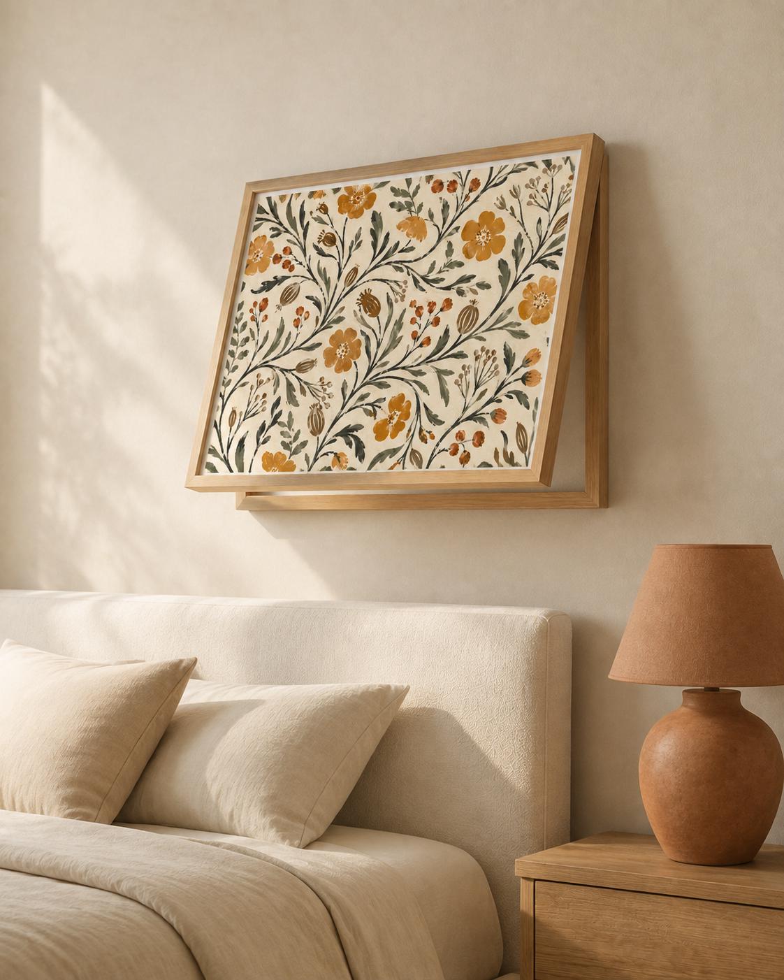 Copricontatore apribile con fiori vintage color senape, cornice o tela