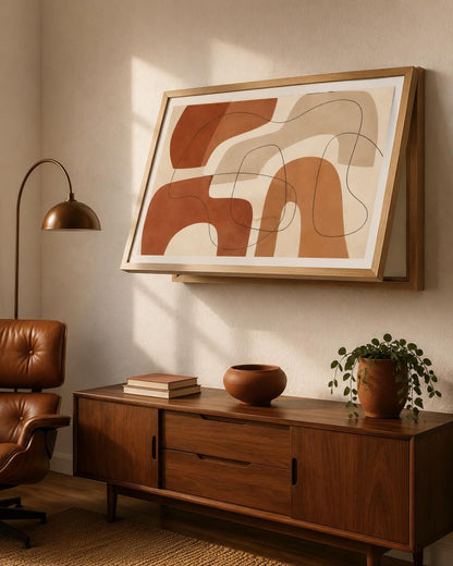 Copricontatore apribile con archi terracotta, quadro astratto con cornice o tela