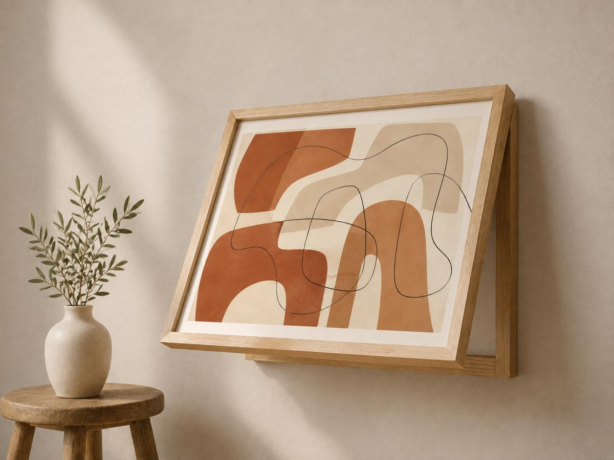 Copricontatore apribile con archi terracotta, quadro astratto con cornice o tela