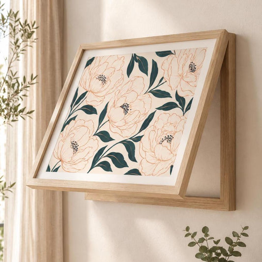 Copricontatore apribile con peonie rosa disegnate a contorno, cornice o tela