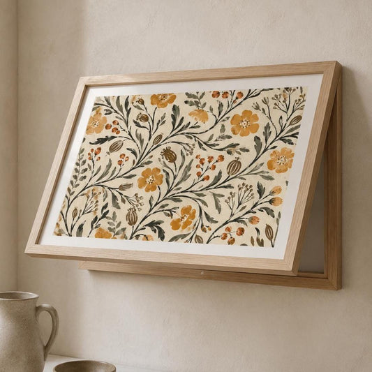 Copricontatore apribile con fiori vintage color senape, cornice o tela