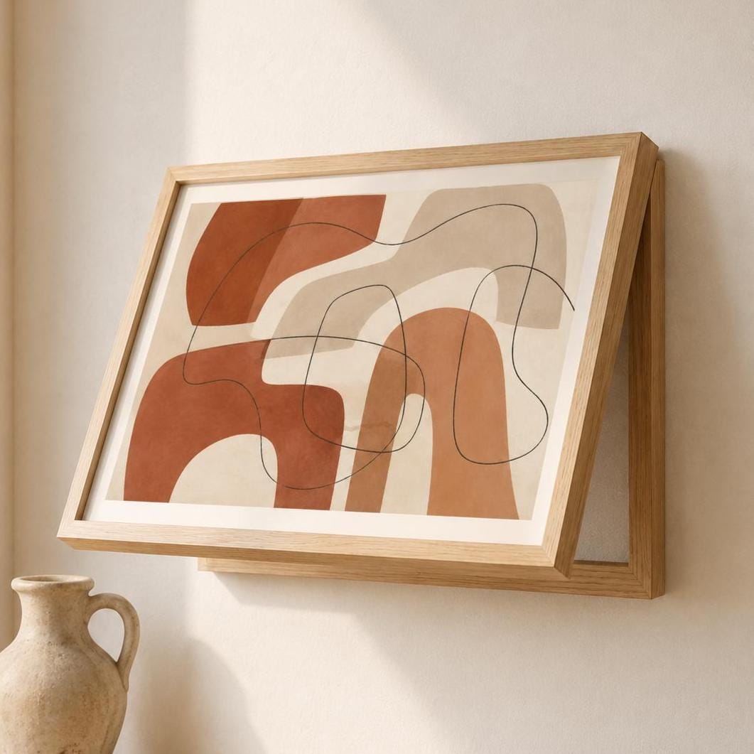 Copricontatore apribile con archi terracotta, quadro astratto con cornice o tela