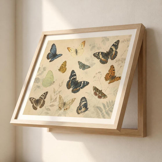 Copricontatore apribile con farfalle vintage, quadro con cornice o tela