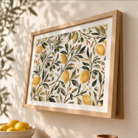 Copricontatore apribile con limoni mediterranei, quadro botanico con cornice o tela