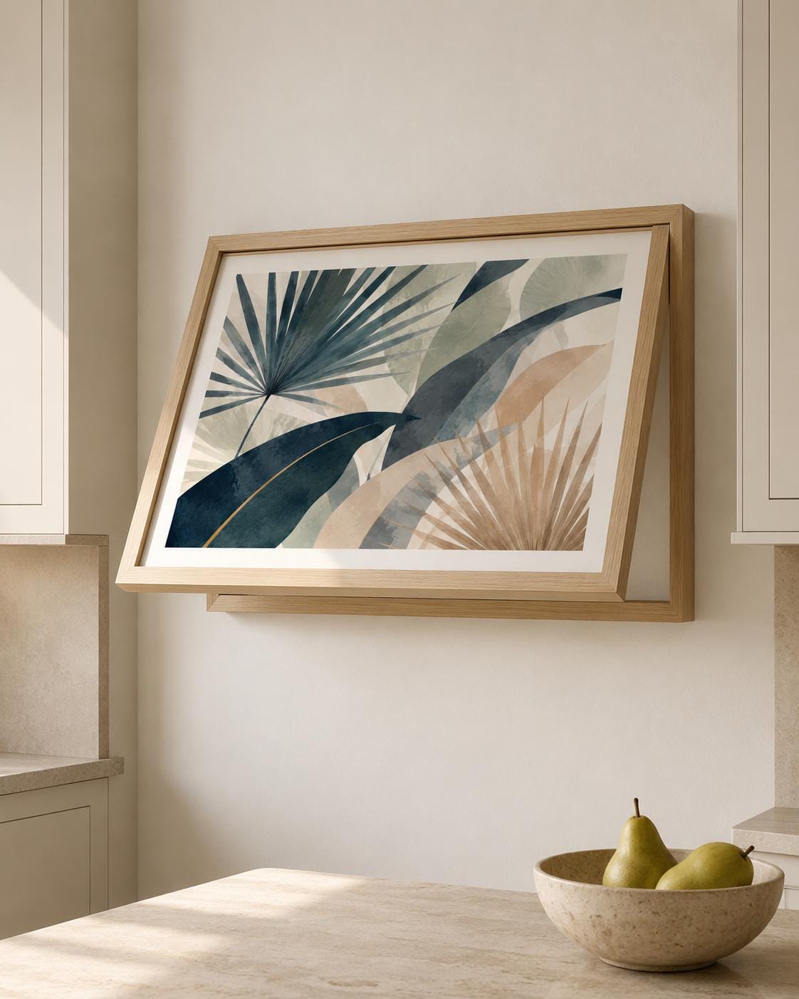 Copricontatore apribile con palme moderne, quadro botanico con cornice o tela