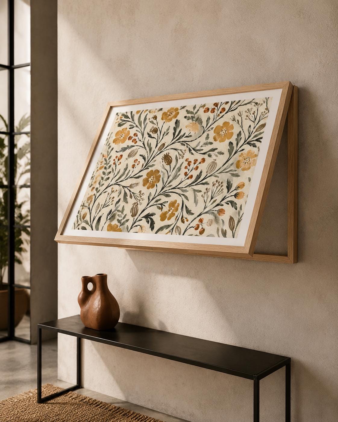 Copricontatore apribile con fiori vintage color senape, cornice o tela