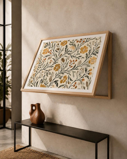 Copricontatore apribile con fiori vintage color senape, cornice o tela