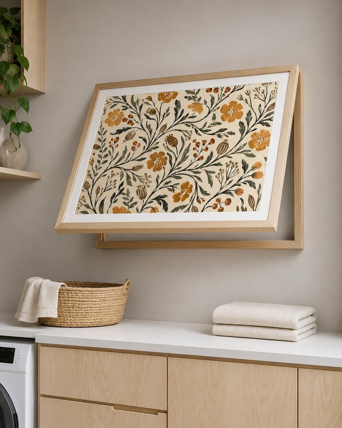 Copricontatore apribile con fiori vintage color senape, cornice o tela