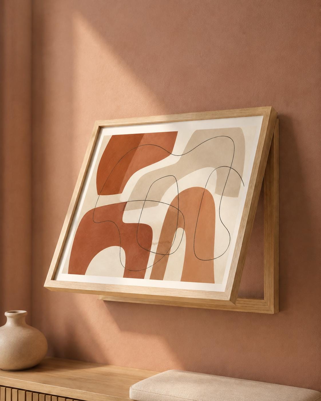 Copricontatore apribile con archi terracotta, quadro astratto con cornice o tela