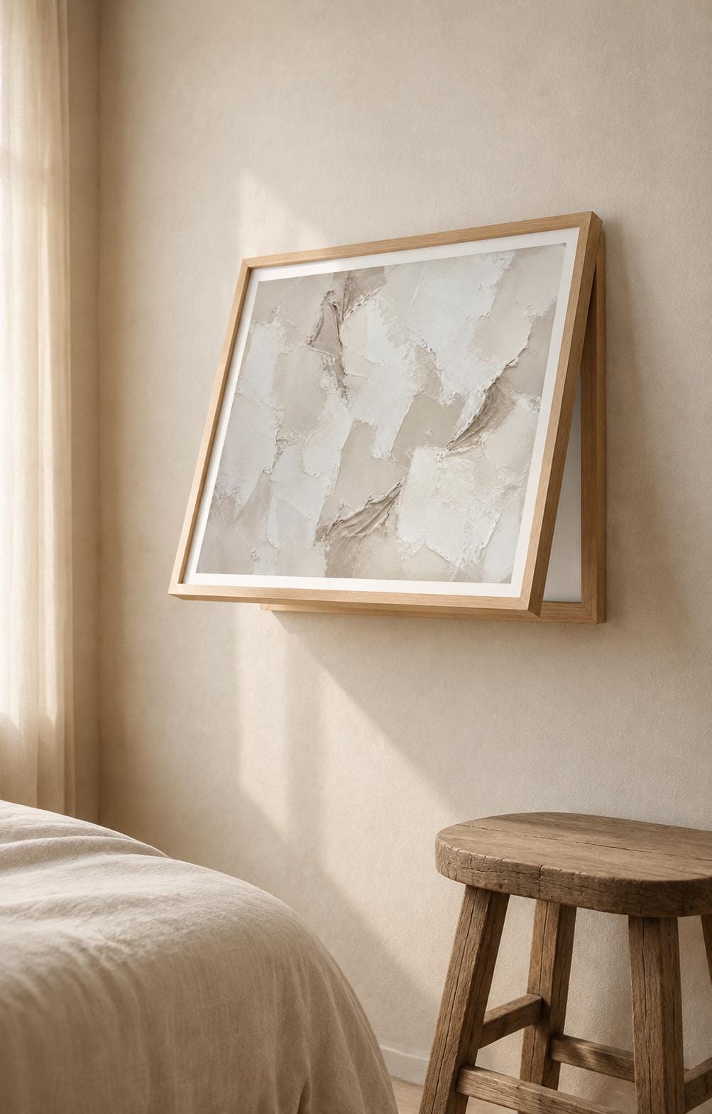 Copricontatore apribile astratto avorio, effetto materico stampato, cornice o tela