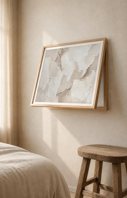 Copricontatore apribile astratto avorio, effetto materico stampato, cornice o tela