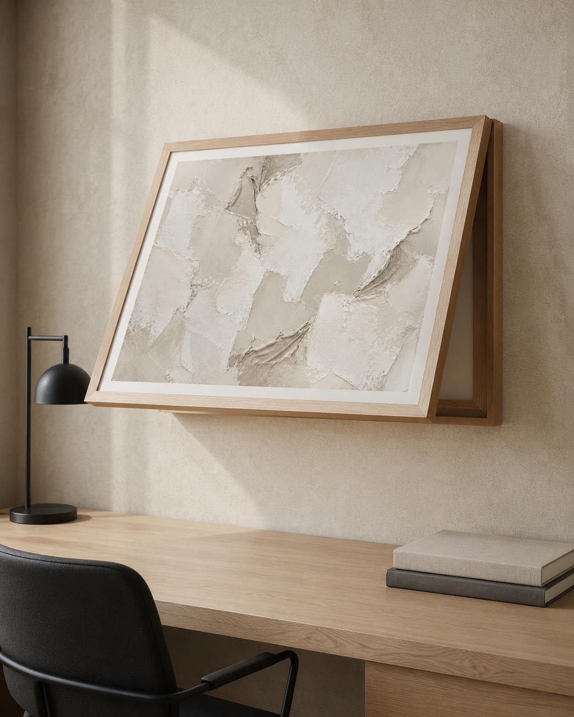 Copricontatore apribile astratto avorio, effetto materico stampato, cornice o tela