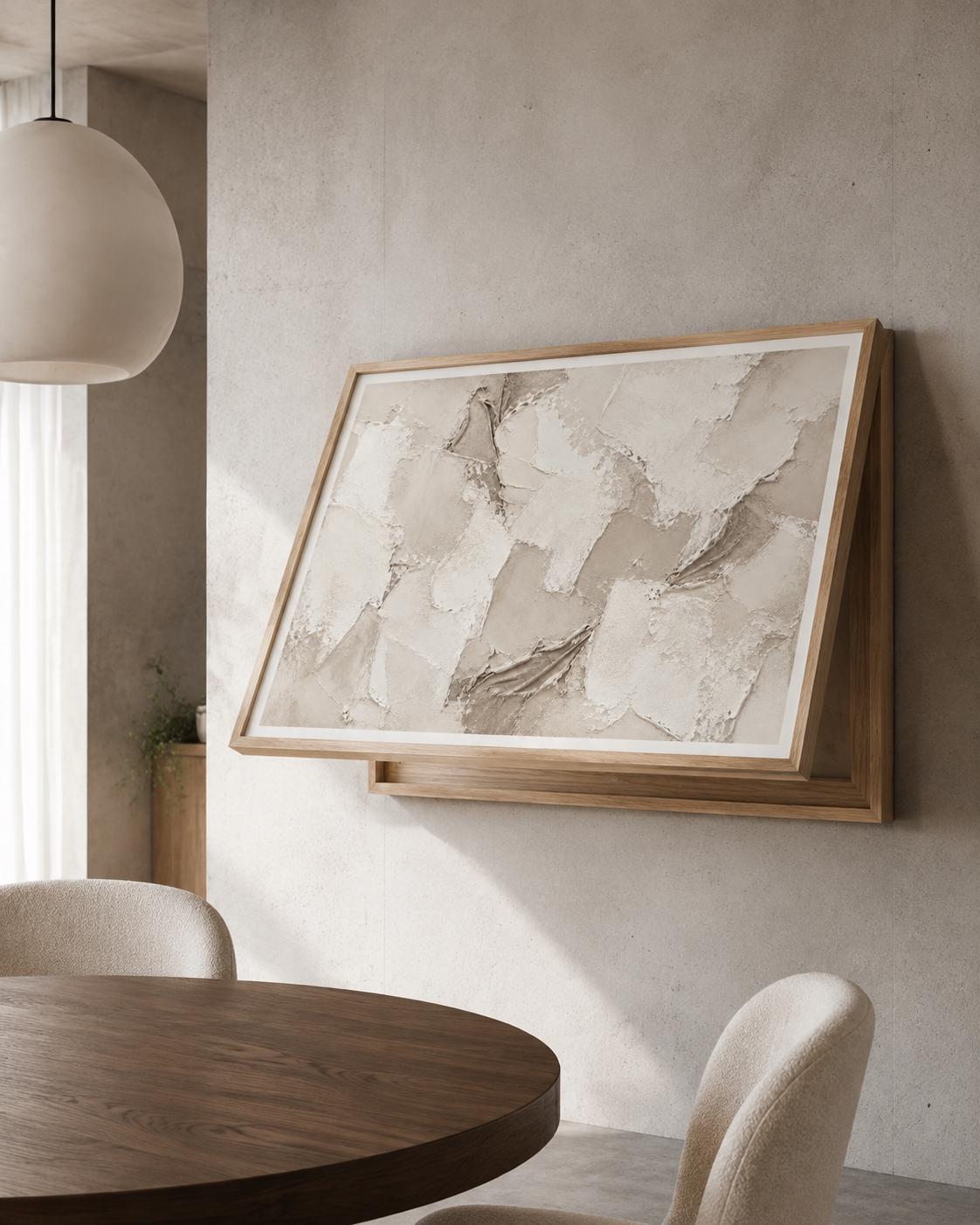 Copricontatore apribile astratto avorio, effetto materico stampato, cornice o tela