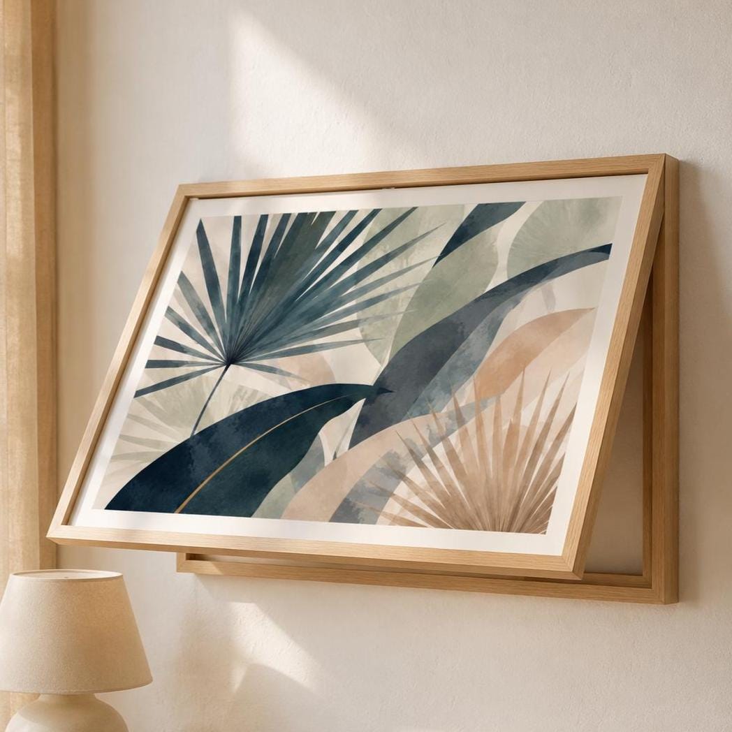 Copricontatore apribile con palme moderne, quadro botanico con cornice o tela