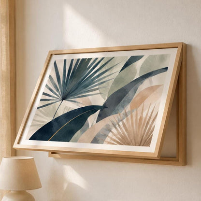 Copricontatore apribile con palme moderne, quadro botanico con cornice o tela
