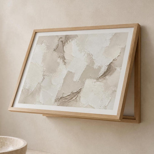 Copricontatore apribile astratto avorio, effetto materico stampato, cornice o tela