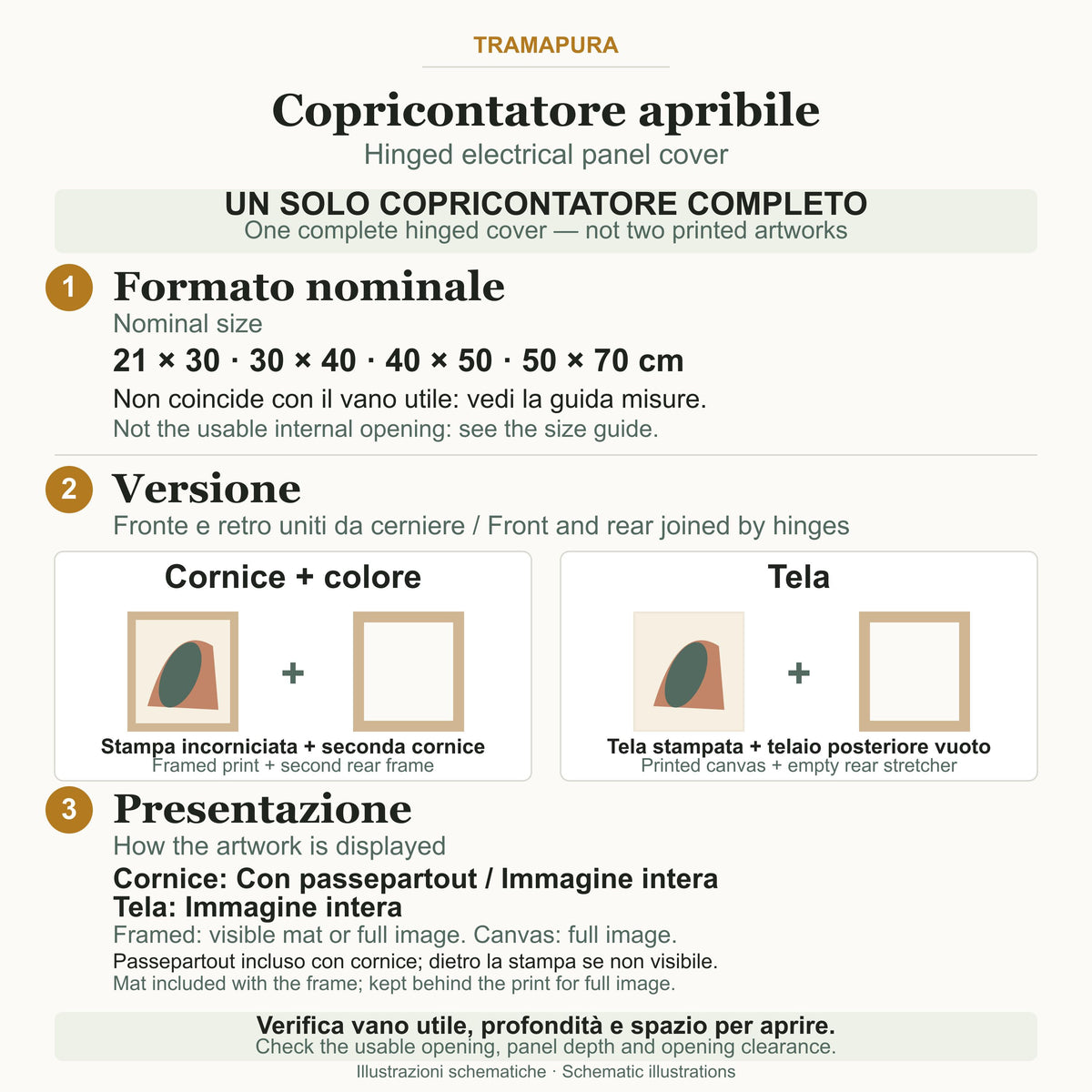 Copricontatore apribile con archi terracotta, quadro astratto con cornice o tela